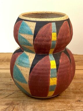 Studio Pottery Handmade Ceramic Vase Navajo Pueblo Style Modern Geometric